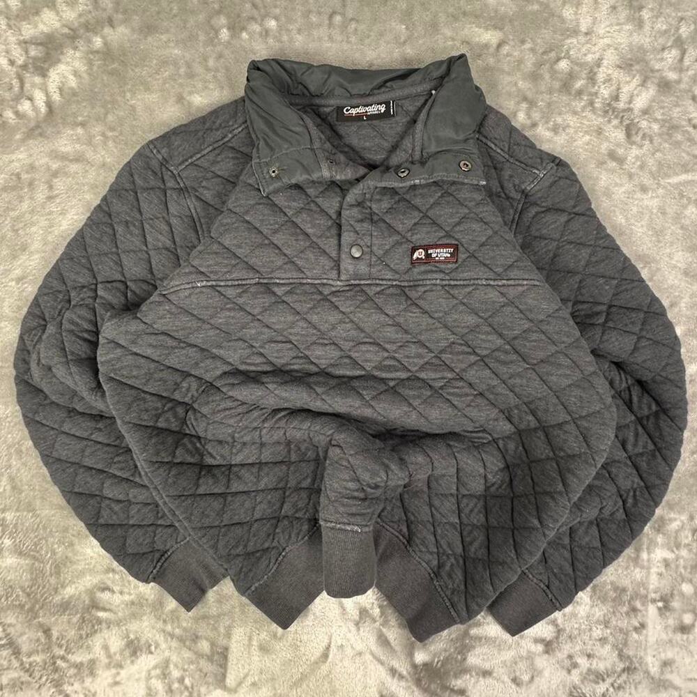 Captivating Apparel University of Utah Dark Grey Quilted 1/4-snap Sweatshirt L